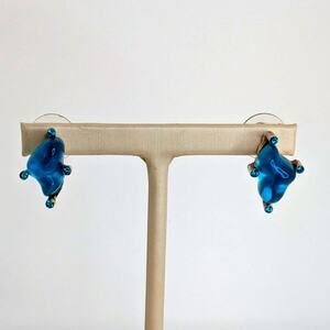 Cecile Jeanne Blue Stud Organic Earrings with Blue Crystal Rhinestones